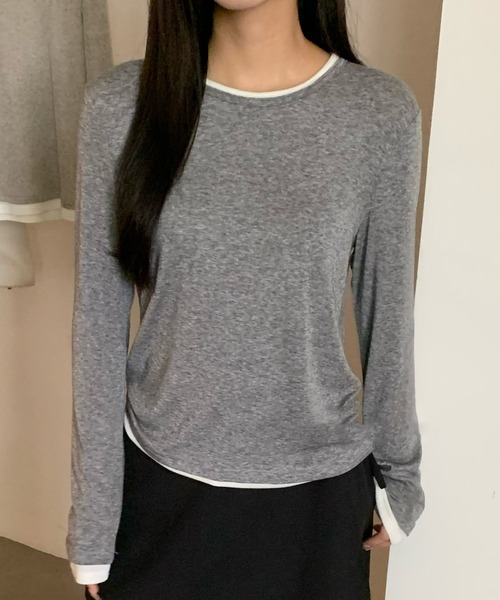 Lace Ladies(レースレディース)の「ウール ブレンド 配色 レイヤード風 トップス(Tシャツ/カットソー・レディース・ブラック/グレイッシュベージュ/ホワイト/ライトグレー/グリーン/ダークグレー・FREE)」の11枚目の写真