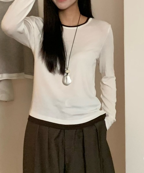 Lace Ladies(レースレディース)の「ウール ブレンド 配色 レイヤード風 トップス(Tシャツ/カットソー・レディース・ブラック/グレイッシュベージュ/ホワイト/ライトグレー/グリーン/ダークグレー・FREE)」の17枚目の写真