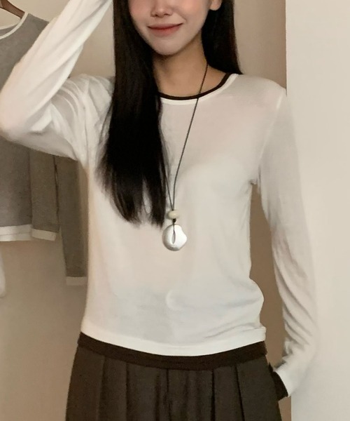 Lace Ladies(レースレディース)の「ウール ブレンド 配色 レイヤード風 トップス(Tシャツ/カットソー・レディース・ブラック/グレイッシュベージュ/ホワイト/ライトグレー/グリーン/ダークグレー・FREE)」の18枚目の写真
