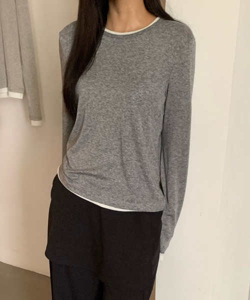 Lace Ladies(レースレディース)の「ウール ブレンド 配色 レイヤード風 トップス(Tシャツ/カットソー・レディース・ブラック/グレイッシュベージュ/ホワイト/ライトグレー/グリーン/ダークグレー・FREE)」の10枚目の写真