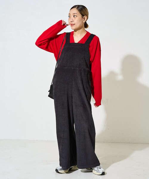 45R☆コットンウールコーデュロイのサロペット/ブラック♪ セール】限定展開 カット コーデュロイ サロペット（サロペット