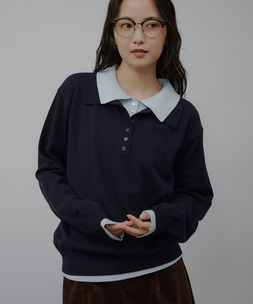 layered-look polo knit / レイヤード風ポロニット（ニット/セーター