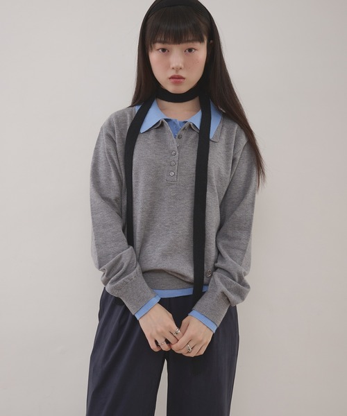MUHET(ミュエータ)の「layered-look polo knit / レイヤード風ポロニット(ニット/セーター・レディース・ネイビー/ブラウン/チャコールグレー/グレー・FREE)」の2枚目の写真