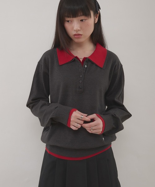 layered-look polo knit / レイヤード風ポロニット（ニット/セーター