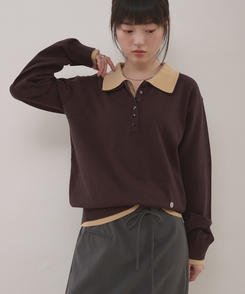 MUHET(ミュエータ)の「layered-look polo knit / レイヤード風ポロニット(ニット/セーター・レディース・ネイビー/ブラウン/チャコールグレー/グレー・FREE)」の6枚目の写真