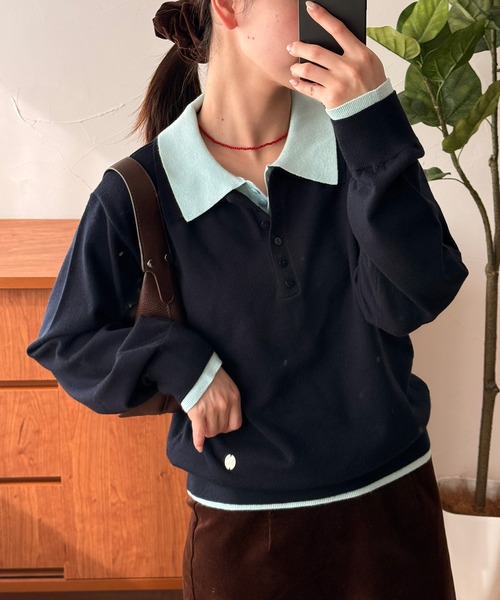 MUHET(ミュエータ)の「layered-look polo knit / レイヤード風ポロニット(ニット/セーター・レディース・ネイビー/ブラウン/チャコールグレー/グレー・FREE)」の10枚目の写真