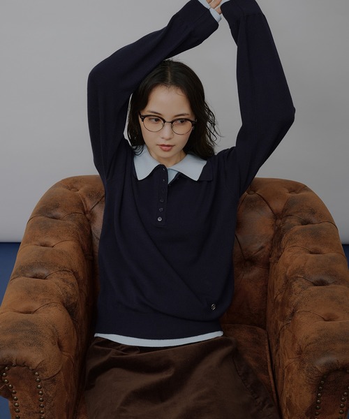 MUHET(ミュエータ)の「layered-look polo knit / レイヤード風ポロニット(ニット/セーター・レディース・ネイビー/ブラウン/チャコールグレー/グレー・FREE)」の13枚目の写真