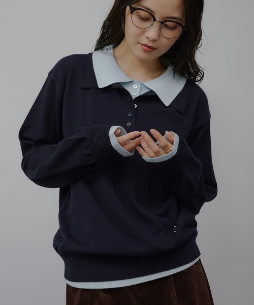MUHET(ミュエータ)の「layered-look polo knit / レイヤード風ポロニット(ニット/セーター・レディース・ネイビー/ブラウン/チャコールグレー/グレー・FREE)」の14枚目の写真