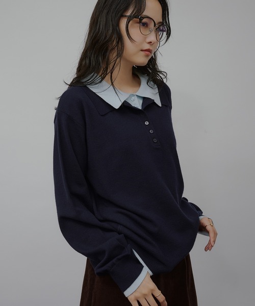 MUHET(ミュエータ)の「layered-look polo knit / レイヤード風ポロニット(ニット/セーター・レディース・ネイビー/ブラウン/チャコールグレー/グレー・FREE)」の15枚目の写真