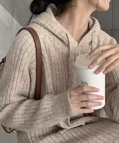 cammie(キャミー)の「フード付きリブニットワンピース(ワンピース・レディース・ネイビー/ブラック/アイボリー/ダークグレー・F)」の18枚目の写真