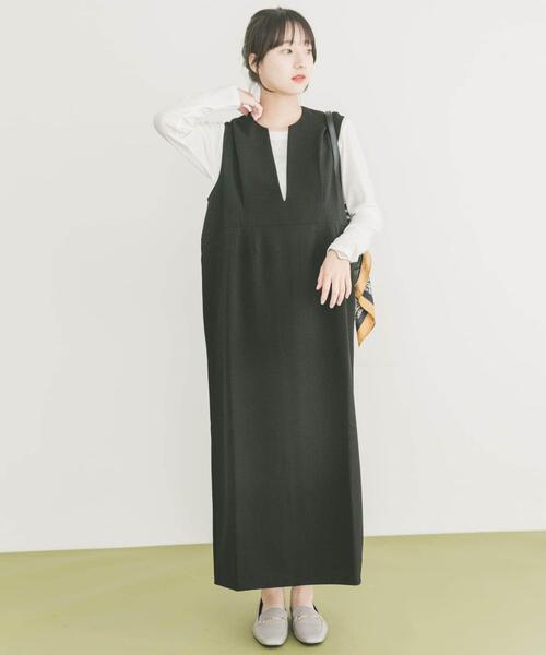 ITEMS URBANRESEARCH（アイテムズ アーバンリサーチ）の「『イージーケア』インナーセットジャンパースカート（ワンピース・レディース・ブラック/ブラウン/ベージュ系その他・FREE）」の2枚目の写真