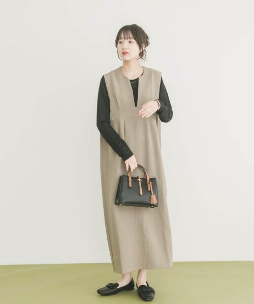ITEMS URBANRESEARCH（アイテムズ アーバンリサーチ）の「『イージーケア』インナーセットジャンパースカート（ワンピース・レディース・ブラック/ブラウン/ベージュ系その他・FREE）」の6枚目の写真