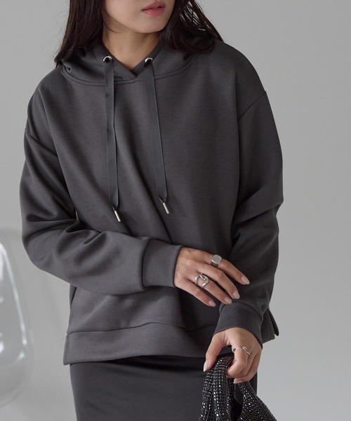 Fizz（フィズ）の「ダンボール脇スリットパーカー（パーカー・レディース・モカ/チャコール/ブラック/アイボリー/グレー/グレイッシュブルー・M）」の11枚目の写真