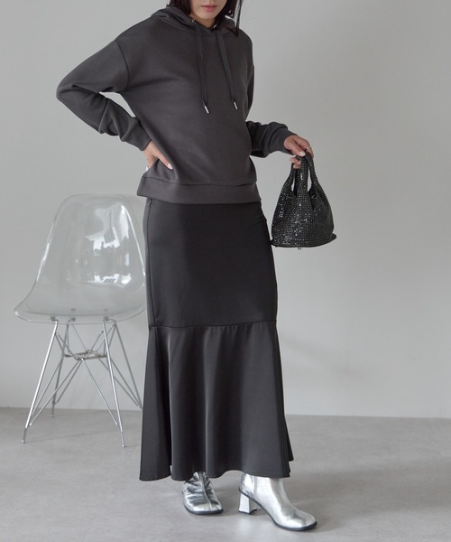 Fizz（フィズ）の「ダンボール脇スリットパーカー（パーカー・レディース・モカ/チャコール/ブラック/アイボリー/グレー/グレイッシュブルー・M）」の16枚目の写真