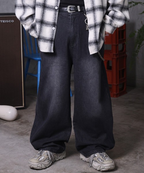 ILL'S（イルズ）の「AW バレルレッグ リジット ウォッシュ カーブパンツ デニムパンツ メンズ レディース ユニセックス 【ILL'S】（デニムパンツ・メンズ・ブラック系その他/ブラック/ブルー系その他/インディゴブルー・M/L）」の2枚目の写真