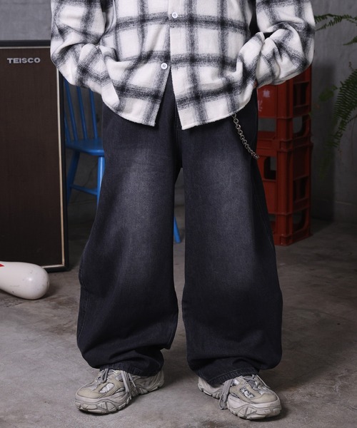 ILL'S（イルズ）の「AW バレルレッグ リジット ウォッシュ カーブパンツ デニムパンツ メンズ レディース ユニセックス 【ILL'S】（デニムパンツ・メンズ・ブラック系その他/ブラック/ブルー系その他/インディゴブルー・M/L）」の6枚目の写真