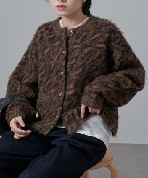 Lui's（ルイス）の「ヒョウ柄シャギージャケットカーディガン（カーディガン/ボレロ・レディース・ブラック/ブラウン・FREE）」の3枚目の写真