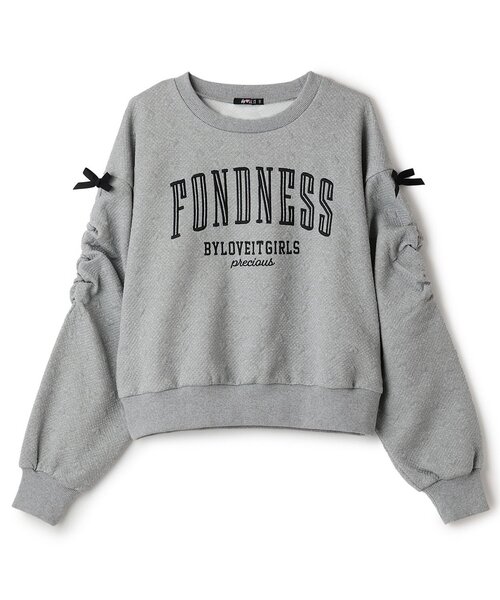 by LOVEiT(バイラビット)の「リボンプルオーバー(スウェット・キッズ・オフホワイト/グレー系・120cm/140cm/150cm/130cm/160cm)」の1枚目の写真