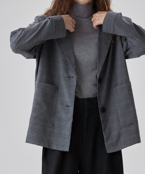 セール】チェック柄シングルテーラードジャケット（テーラード
