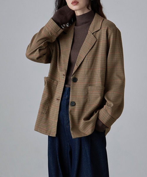 セール】チェック柄シングルテーラードジャケット（テーラード
