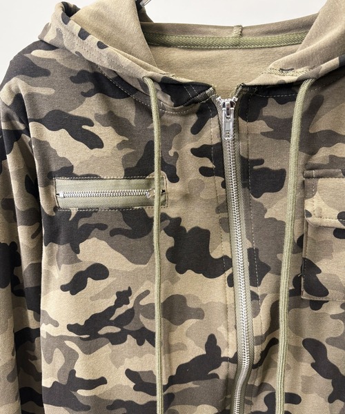 FOLLOWIN（フォロウィン）の「２color /ストリートカモフラダブルジップパーカー（パーカー・レディース・カーキ/グレー・FREE）」の22枚目の写真