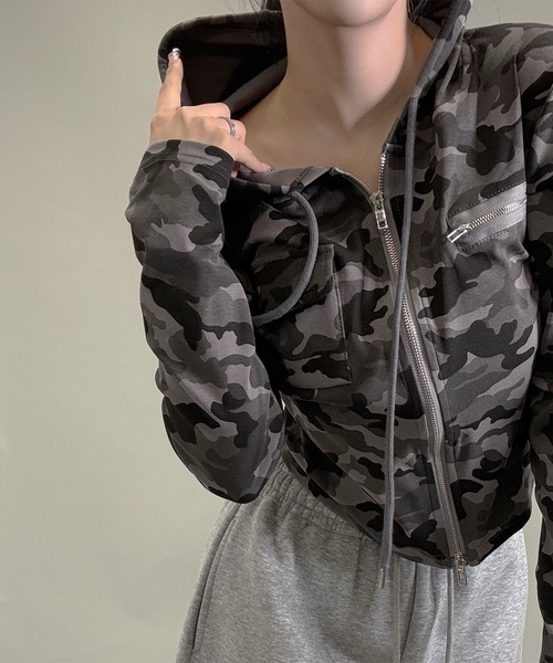 FOLLOWIN（フォロウィン）の「２color /ストリートカモフラダブルジップパーカー（パーカー・レディース・カーキ/グレー・FREE）」の9枚目の写真