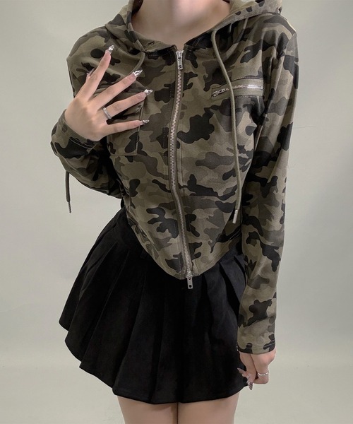 FOLLOWIN（フォロウィン）の「２color /ストリートカモフラダブルジップパーカー（パーカー・レディース・カーキ/グレー・FREE）」の15枚目の写真
