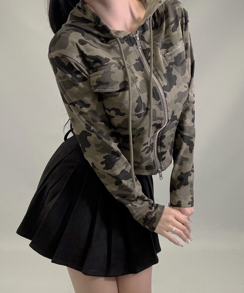 FOLLOWIN（フォロウィン）の「２color /ストリートカモフラダブルジップパーカー（パーカー・レディース・カーキ/グレー・FREE）」の16枚目の写真