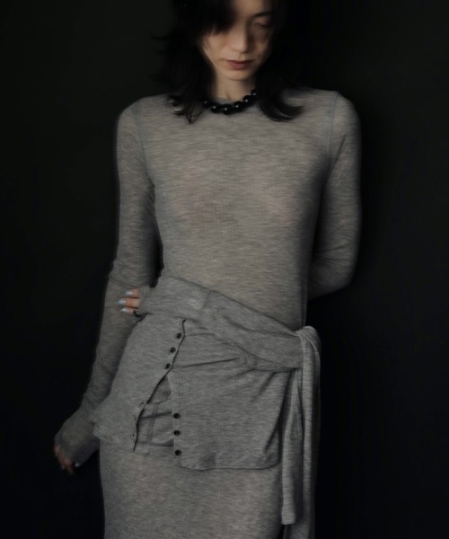 anuke（アンヌーク）の「Sheer Rib Cardigan（カーディガン/ボレロ・レディース・グレー/ブラック/アイボリー・FREE）」の4枚目の写真