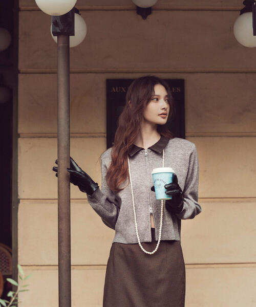 PROPORTION BODY DRESSING(プロポーションボディドレッシング)の「合皮カラー取り外しZIPニット / 1215270101(ニット/セーター・レディース・グレー系その他/ベージュ・FREE)」の4枚目の写真
