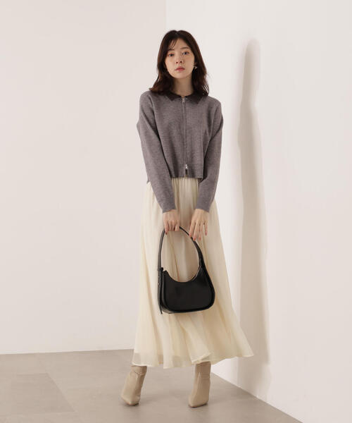 PROPORTION BODY DRESSING(プロポーションボディドレッシング)の「合皮カラー取り外しZIPニット / 1215270101(ニット/セーター・レディース・グレー系その他/ベージュ・FREE)」の7枚目の写真