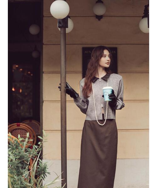 PROPORTION BODY DRESSING(プロポーションボディドレッシング)の「合皮カラー取り外しZIPニット / 1215270101(ニット/セーター・レディース・グレー系その他/ベージュ・FREE)」の2枚目の写真
