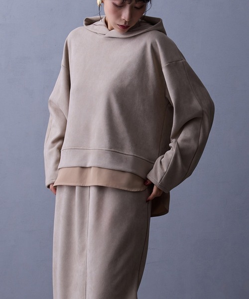 NICOLE white（ニコルホワイト）の「【セットアップ】フードプルオーバー×ロングスカート（ワンピース・レディース・チャコール/グレー・FREE）」の5枚目の写真