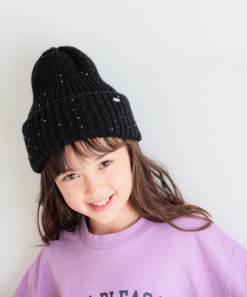 BAYFLOW（ベイフロー）の「[ふわふわで被り心地◎]ラメニットワッチ(KIDS)（ニットキャップ/ビーニー・キッズ・アイボリー/ブラック/パープル・FREE）」の4枚目の写真