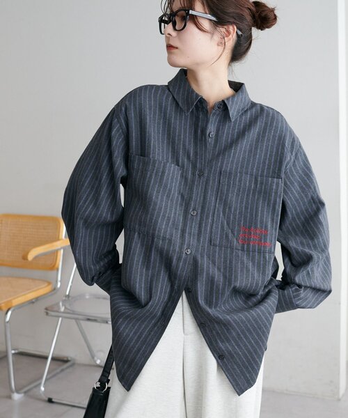 DISCOAT(ディスコート)の「【WEB限定】ポケットロゴ刺繍オーバーシャツ(シャツ/ブラウス・レディース・チャコールグレー/ライトグレー・MEDIUM)」の16枚目の写真