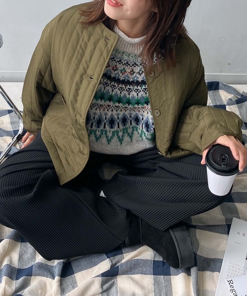 セール】♪ノーカラーキルティングジャケット（ノーカラージャケット