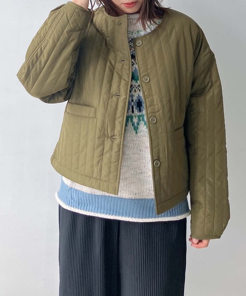 AS KNOW AS plus（アズノゥアズプラス）の「♪ノーカラーキルティングジャケット（ノーカラージャケット・レディース・ブラック/カーキ/アイボリー・FREE）」の12枚目の写真