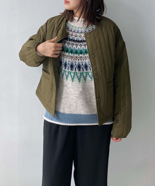 AS KNOW AS plus（アズノゥアズプラス）の「♪ノーカラーキルティングジャケット（ノーカラージャケット・レディース・ブラック/カーキ/アイボリー・FREE）」の9枚目の写真