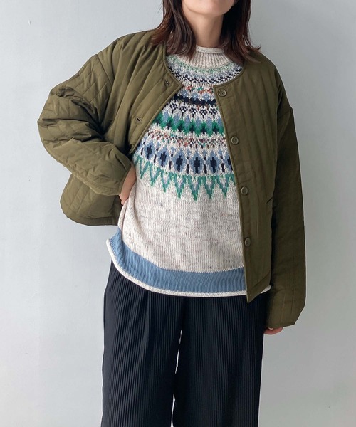 AS KNOW AS plus（アズノゥアズプラス）の「♪ノーカラーキルティングジャケット（ノーカラージャケット・レディース・ブラック/カーキ/アイボリー・FREE）」の6枚目の写真