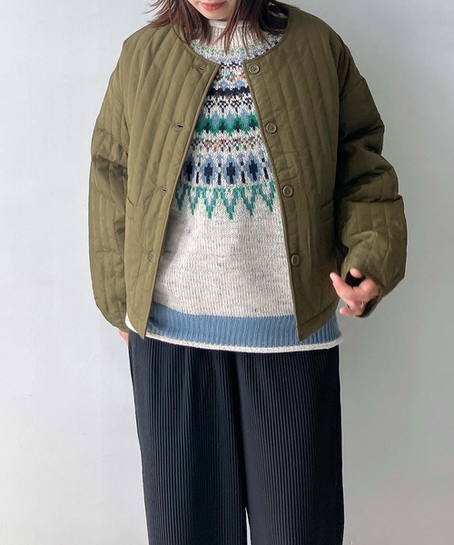 AS KNOW AS plus（アズノゥアズプラス）の「♪ノーカラーキルティングジャケット（ノーカラージャケット・レディース・ブラック/カーキ/アイボリー・FREE）」の21枚目の写真