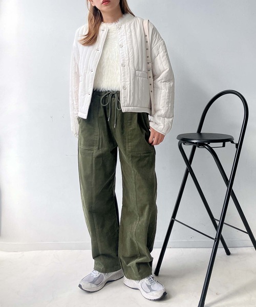 AS KNOW AS plus（アズノゥアズプラス）の「♪ノーカラーキルティングジャケット（ノーカラージャケット・レディース・ブラック/カーキ/アイボリー・FREE）」の13枚目の写真