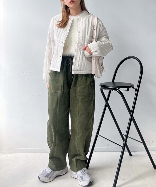 AS KNOW AS plus（アズノゥアズプラス）の「♪ノーカラーキルティングジャケット（ノーカラージャケット・レディース・ブラック/カーキ/アイボリー・FREE）」の10枚目の写真