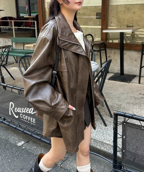 2サイズ展開/ウエストが絞れるのが嬉しい！】ドロストフェイクレザー