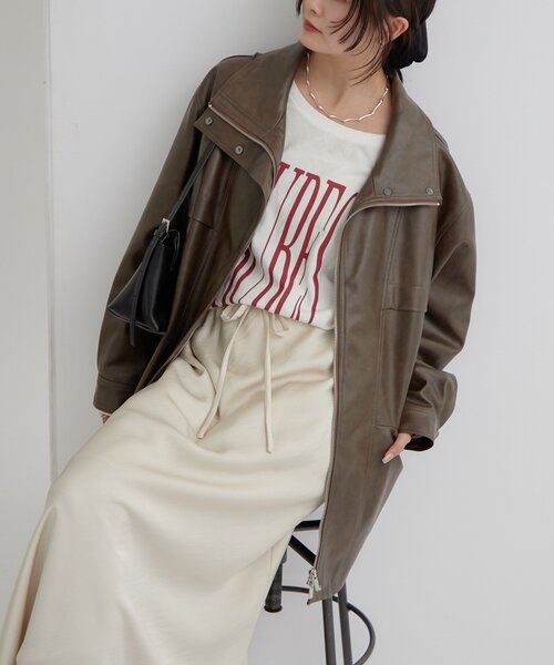 2サイズ展開/ウエストが絞れるのが嬉しい！】ドロストフェイクレザー