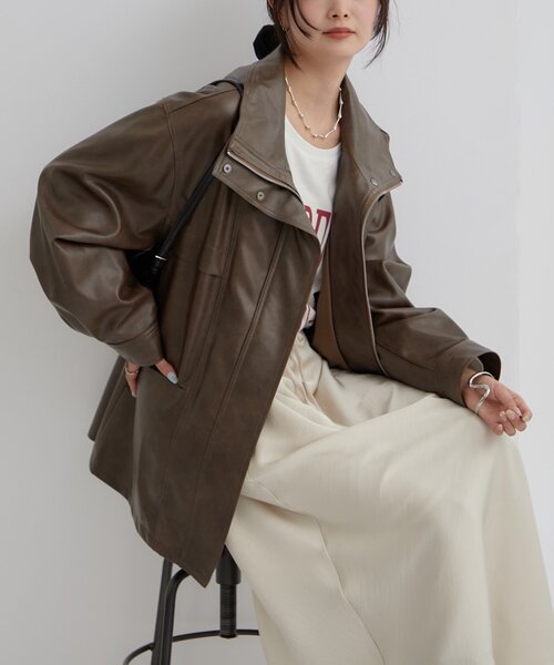 2サイズ展開/ウエストが絞れるのが嬉しい！】ドロストフェイクレザー