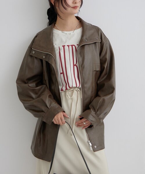 mystic（ミスティック）の「【2サイズ展開/ウエストが絞れるのが嬉しい！】ドロストフェイクレザーブルゾン（ブルゾン・レディース・ブラウン/ベージュ・2/1）」の16枚目の写真