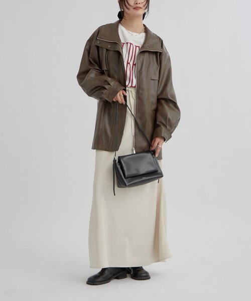 2サイズ展開/ウエストが絞れるのが嬉しい！】ドロストフェイクレザー