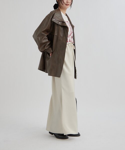 2サイズ展開/ウエストが絞れるのが嬉しい！】ドロストフェイクレザー