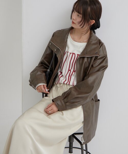 mystic（ミスティック）の「【2サイズ展開/ウエストが絞れるのが嬉しい！】ドロストフェイクレザーブルゾン（ブルゾン・レディース・ブラウン/ベージュ・2/1）」の21枚目の写真