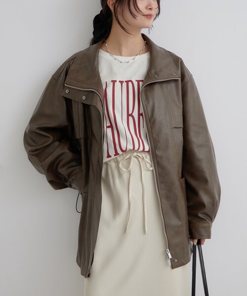 mystic（ミスティック）の「【2サイズ展開/ウエストが絞れるのが嬉しい！】ドロストフェイクレザーブルゾン（ブルゾン・レディース・ブラウン/ベージュ・2/1）」の22枚目の写真